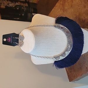 Blue and Silver Fringe Necklace Earring Set